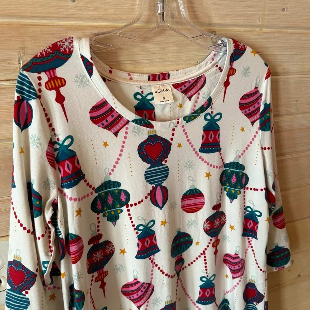 Soma Holiday Ornament Print Nightshirt Sleep Shirt Women’s Small Nightgown - Picture 1 of 5